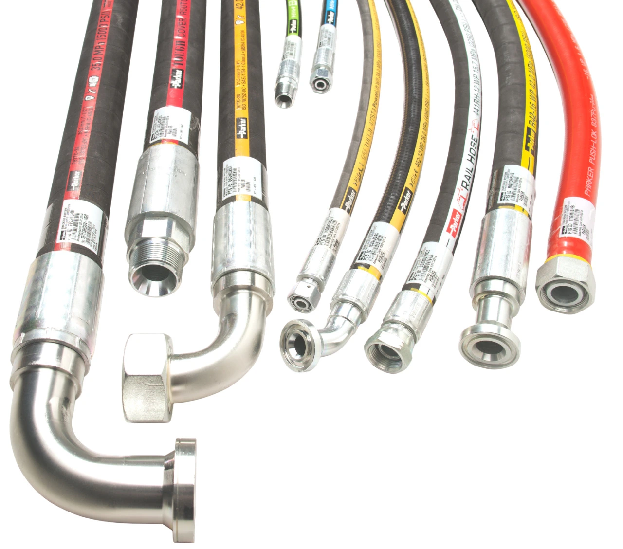 Abbildung verschiedener Hydraulik und Pneumatik -Schläuche